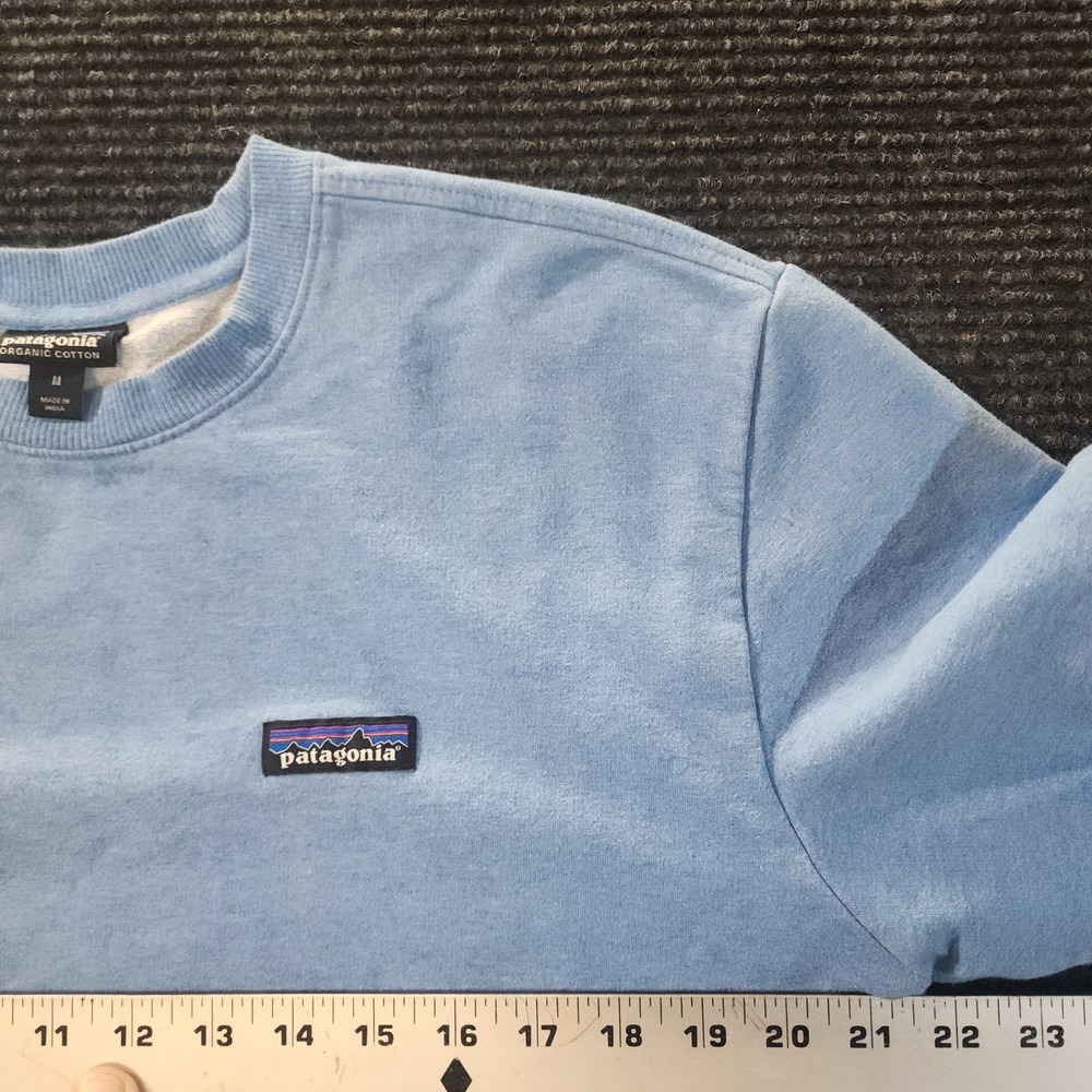 Patagonia Mens Organic Cotton Crewneck Sweatshirt Light Blue Size M P-6 Logo - Picture 6 of 8